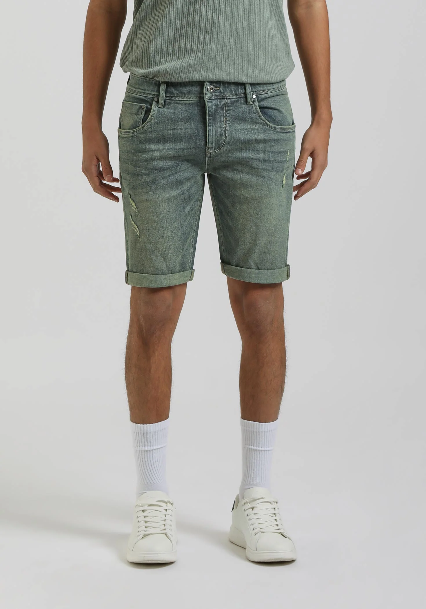 Bermuda di jeans slim fit effetto sabbia - Image 2