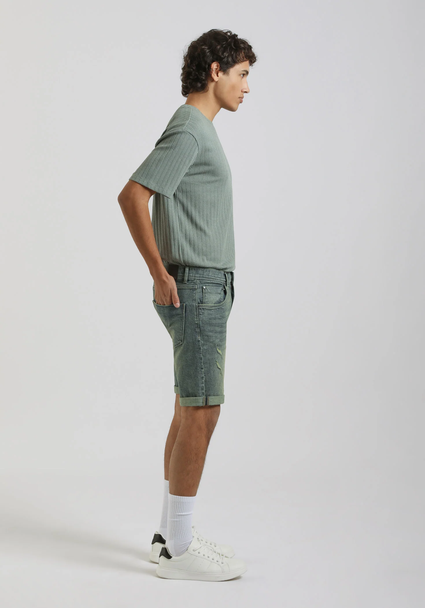 Bermuda di jeans slim fit effetto sabbia - Image 3