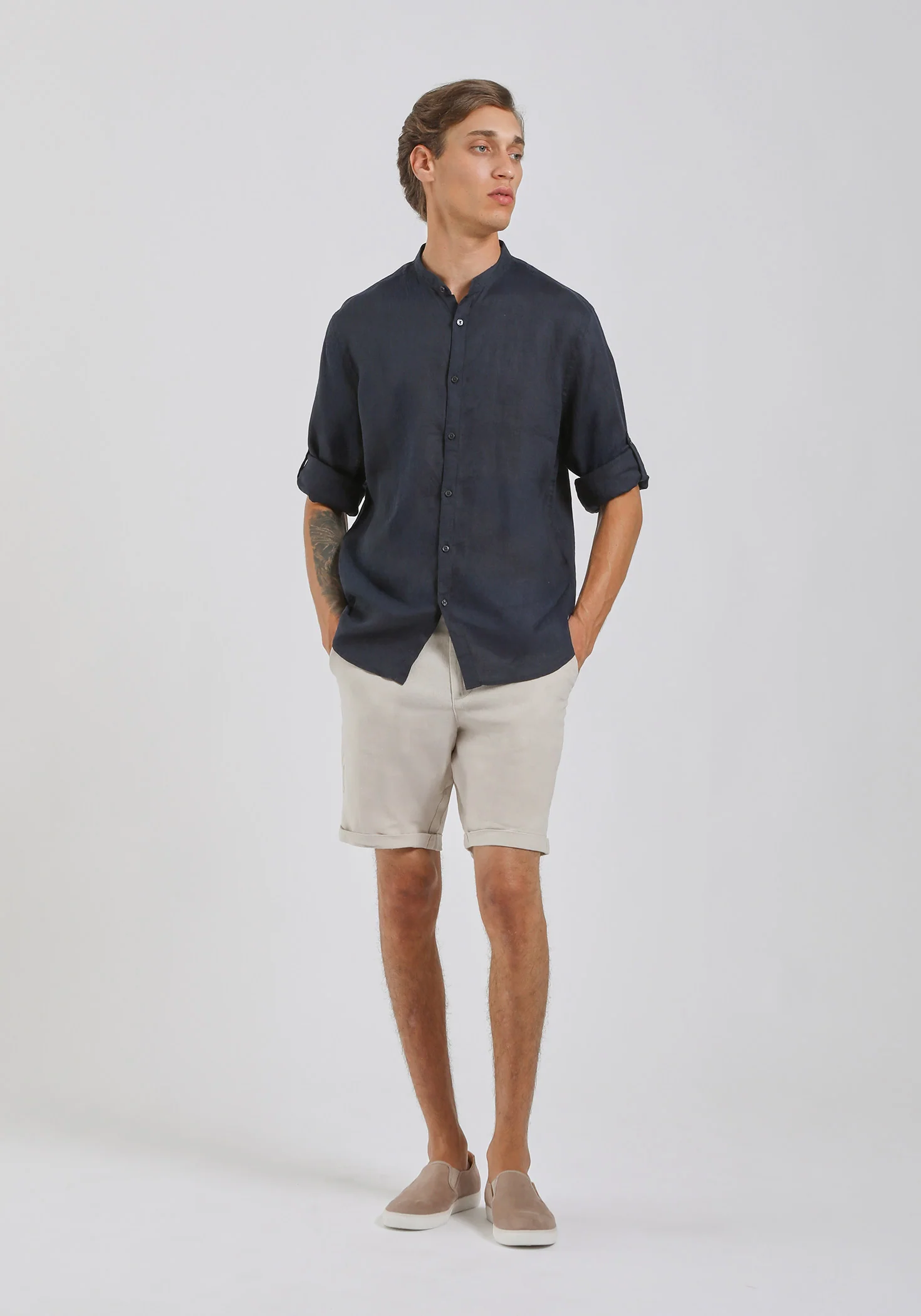 Camicia 100% lino con collo coreano - Image 5