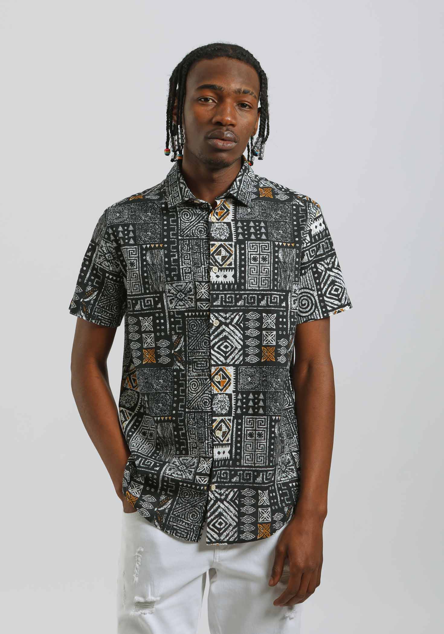 Camicia mezza manica 100% cotone con fantasia