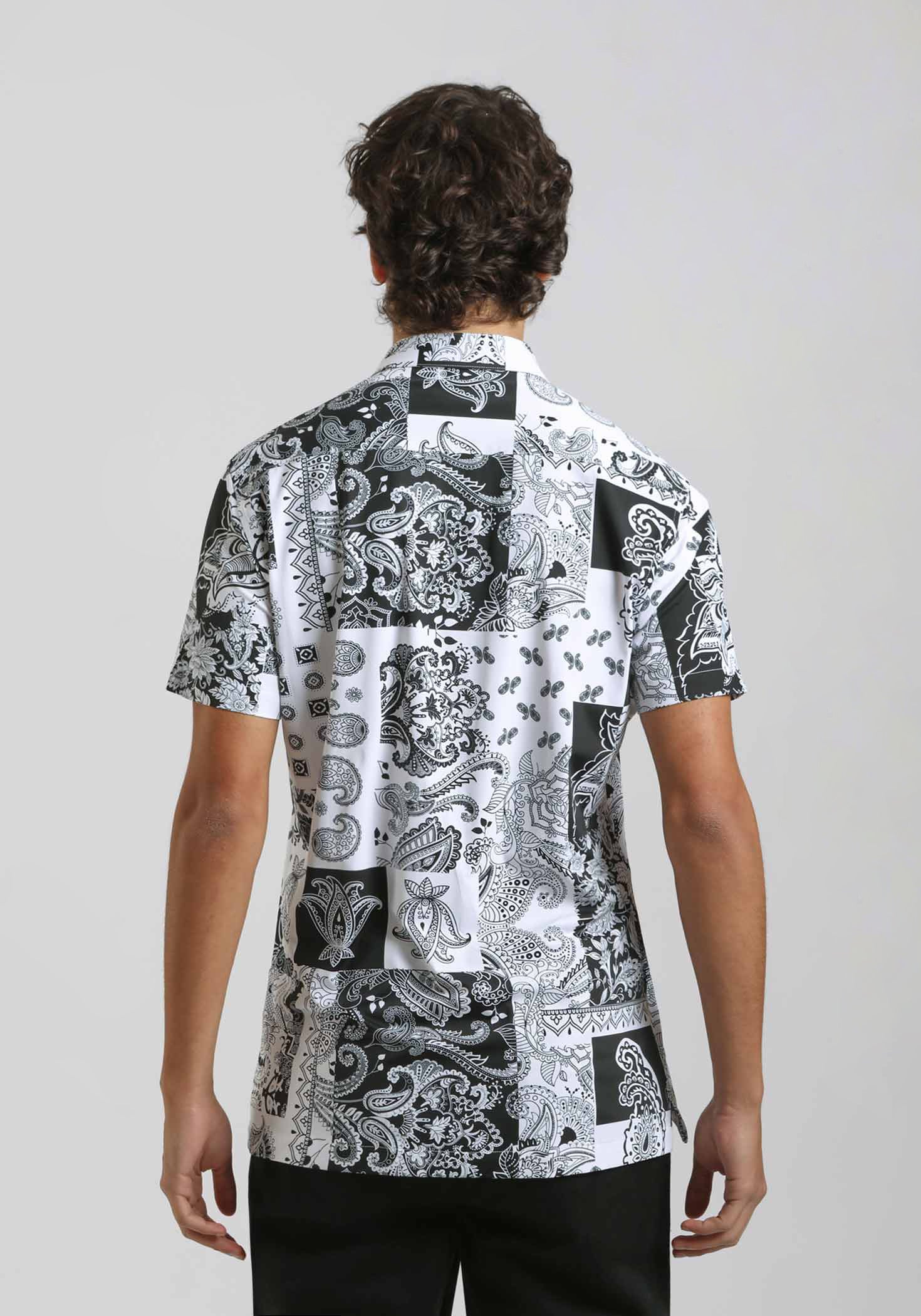 Camicia mezza manica in tessuto elastico con fantasia - Image 4