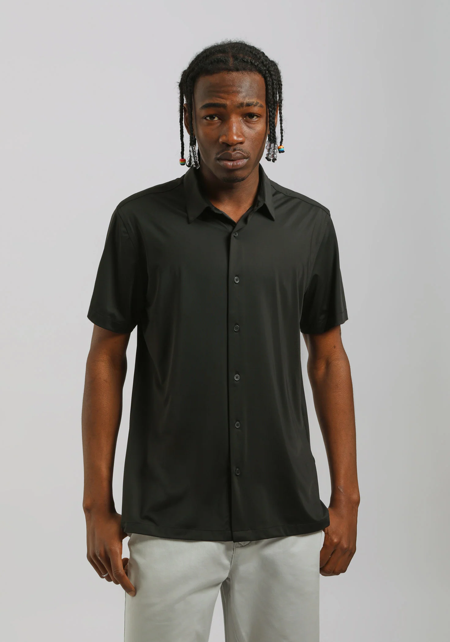 Camicia mezza manica in tessuto elastico