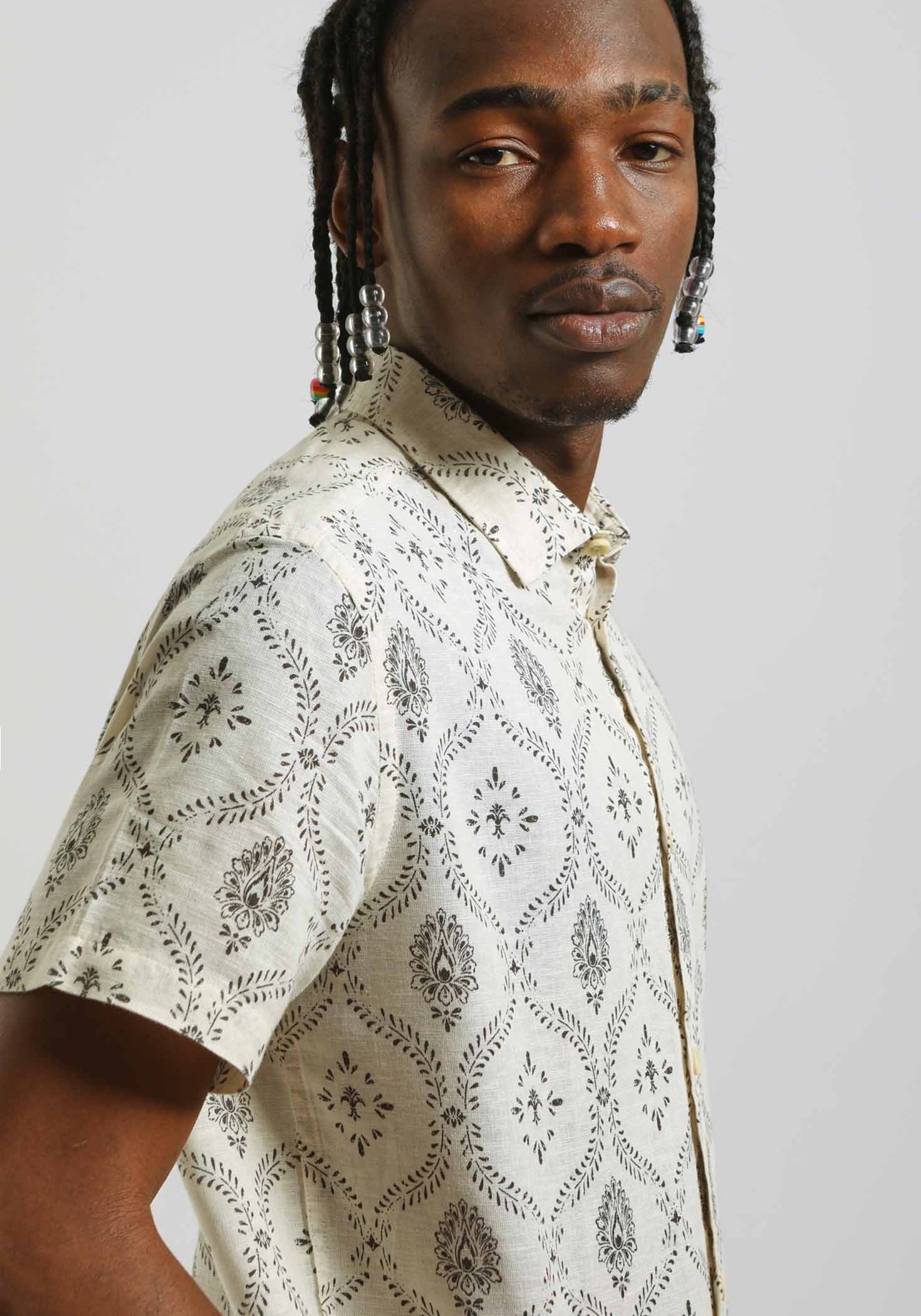Camicia mezza manica misto lino cotone con fantasia - Image 2
