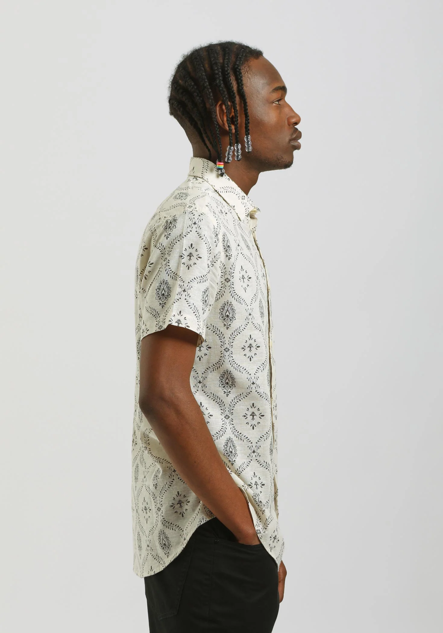 Camicia mezza manica misto lino cotone con fantasia - Image 3