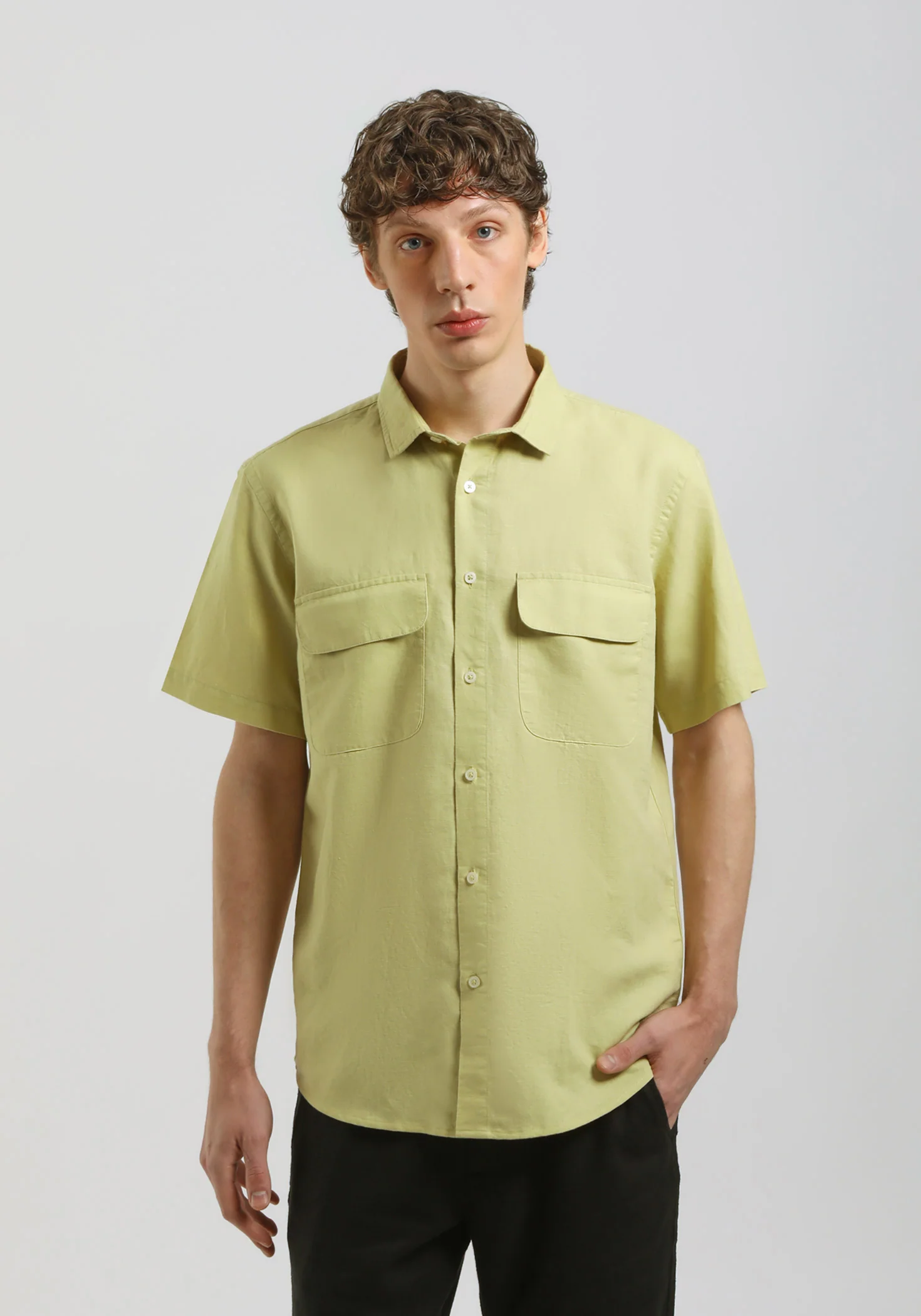 Camicia mezza manica misto lino